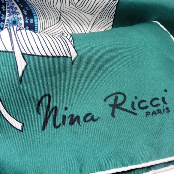 Nina Ricci Accessories - Nina Ricci Silk Scarf France Abstract Teal Black